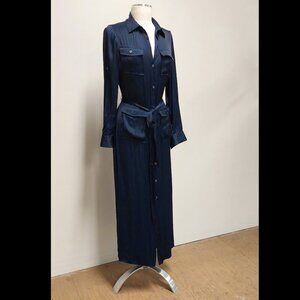 Madewell, Navy, Satin, Maxi, Button-front Shirtdress w/pockets, Size: S